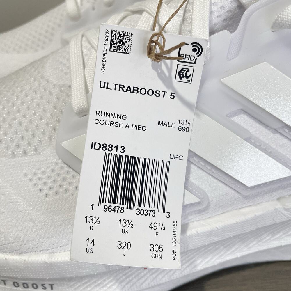 Adidas Mens Size 14 Shoes NEW Ultraboost 5 Running Triple White ID8813 - Picture 2 of 10
